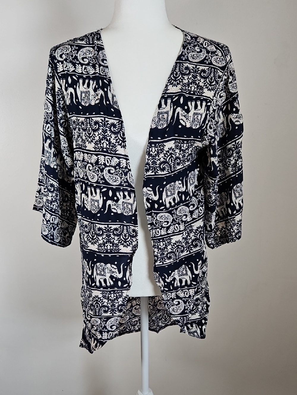 Kimono Top  Elephant Print Wide Sleeve Boho Festival Beach SZM Layering